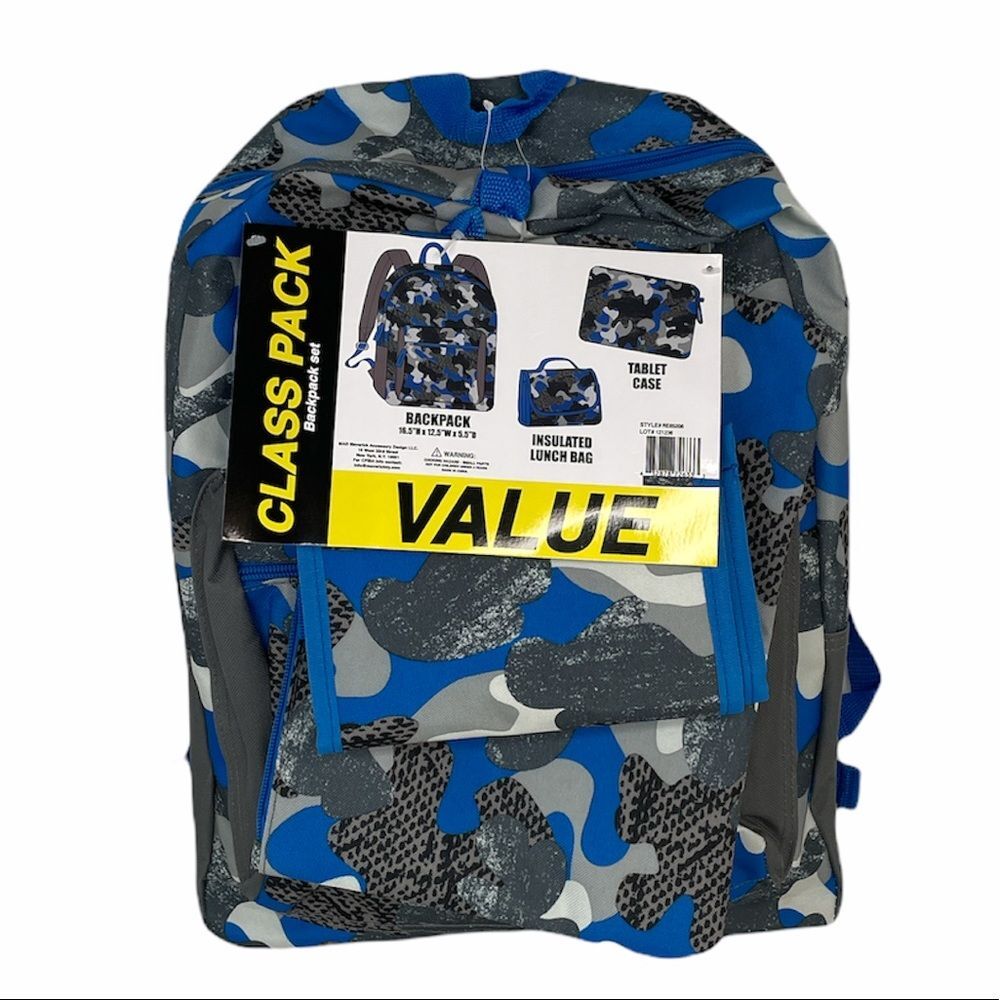 MAD Camo Ball Backpack, Lunch Bag & Tablet Case, Blue, Gray